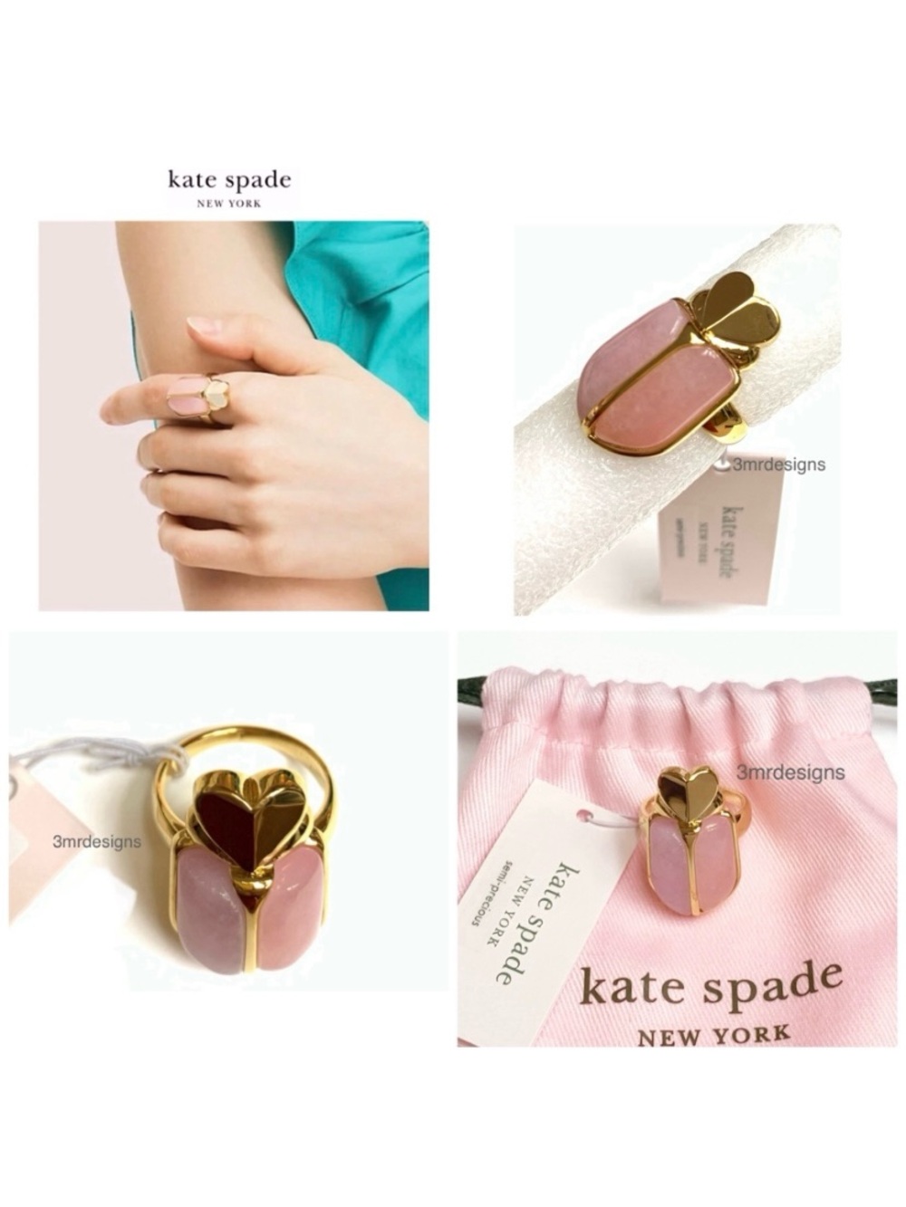 NWT Kate Spade ♠️ LOVE BUGS BEETLE 12-K Gold Plated Semi-Precious Jade Ring